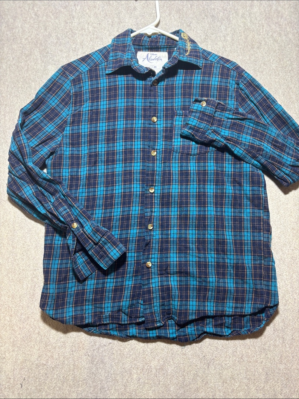 Cakeworthy Disney Aladdin Prince Green M Plaid Button-upFlannel Shirt Pocket(19)